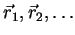 $\vec{r}_1, \vec{r}_2,\ldots$