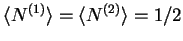 ${\langle N^{(1)} \rangle}={\langle N^{(2)} \rangle}=1/2$