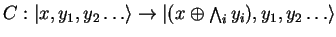 $C:{\vert x,y_1,y_2\ldots \rangle}\to
{\vert(x\oplus\bigwedge_i y_i),y_1,y_2\ldots \rangle}$