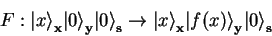 \begin{displaymath}
F:{\vert x \rangle}_\mathbf{x}{\vert \rangle}_\mathbf{y}{\v...
...bf{x}{\vert f(x) \rangle}_\mathbf{y}{\vert \rangle}_\mathbf{s}
\end{displaymath}