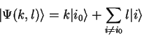 \begin{displaymath}
{\vert\Psi(k,l) \rangle}=k{\vert i_0 \rangle}+\sum_{i\neq i_0} l{\vert i \rangle}
\end{displaymath}
