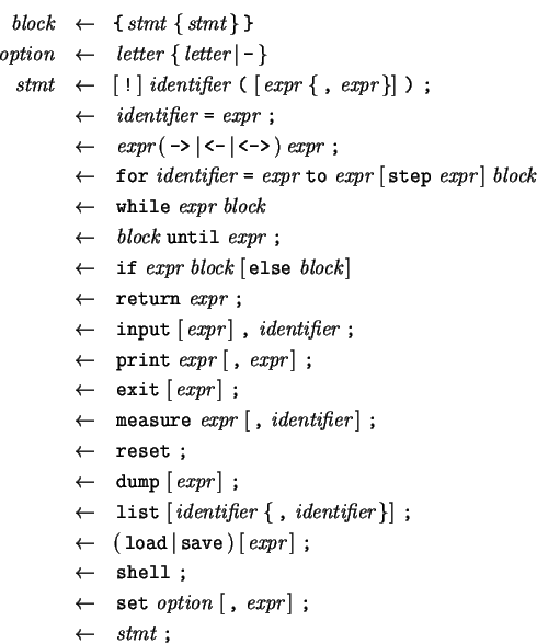 \begin{eqnarray*}
 \mbox{\it block} 
&\leftarrow &{\tt\verb*={=} \mbox{\it s...
...&\leftarrow & \mbox{\it stmt}  \mbox{\tt ;} 
\parbox{10cm}{&nbsp;}\end{eqnarray*}